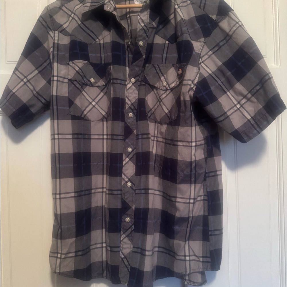 Dickies Navy and Gray Plaid Casual Shirt